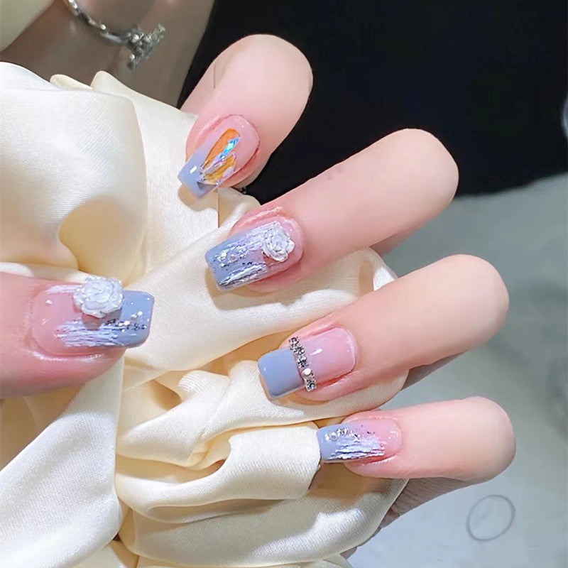 Dream Blue Camellia Press on Nails