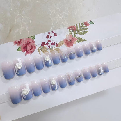 Dream Blue Camellia Press on Nails