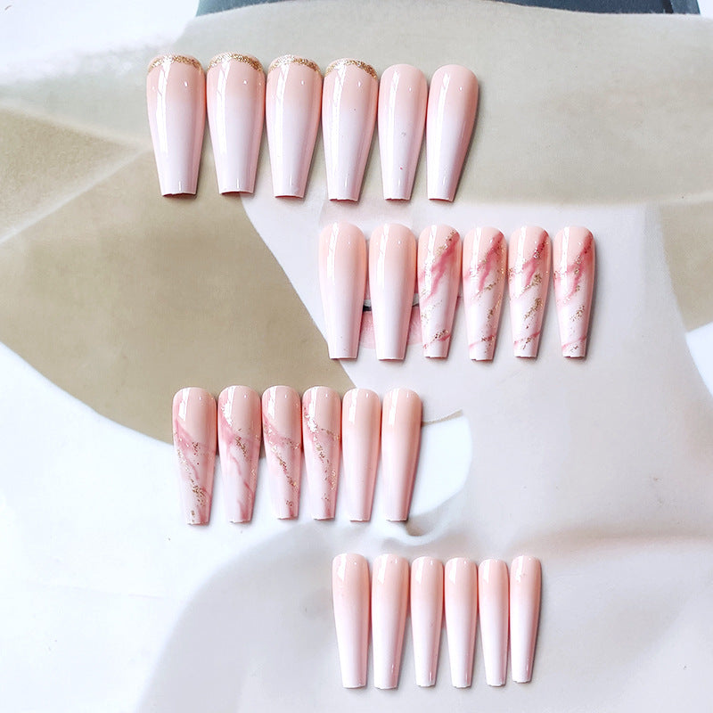  24Pcs Medium Coffin Press on Nails Gradient Pink Fake