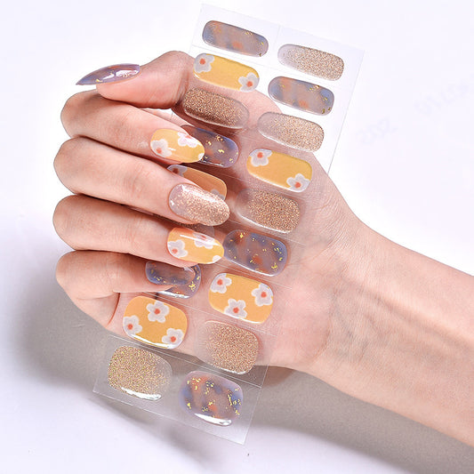 Yellow Flower Sparkle Gel Nail Polish Strips