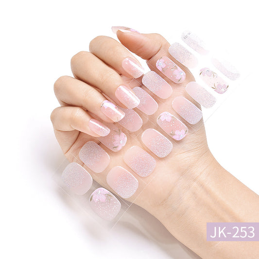 Pink Sparkle Flower Gel Nail Polish Strips