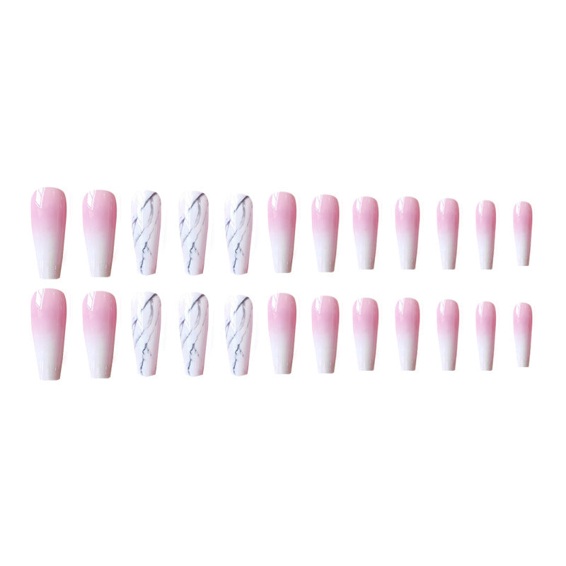 Pink Marbling Press On Nails Coffin False Nails 24 PCS