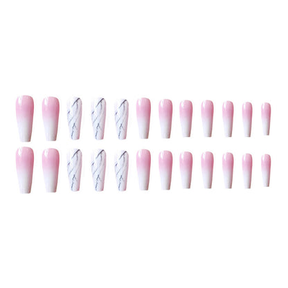 Pink Marbling Press On Nails Coffin False Nails 24 PCS